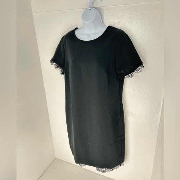 Banana Republic NWT Dress Black 10 Short Sleeve Eyelash Lace Trim Sheath Career - Picture 3 of 16